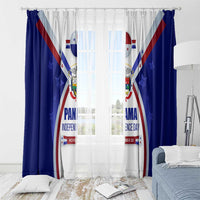 Panama Independence Day Window Curtain with National Coat of Arms and Red Blue Star Design - Wonder Print Shop