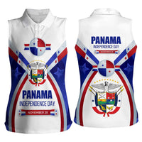 Panama Independence Day Women Sleeveless Polo Shirt with National Coat of Arms and Red Blue Star Design - Wonder Print Shop
