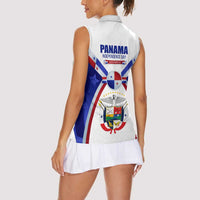 Panama Independence Day Women Sleeveless Polo Shirt with National Coat of Arms and Red Blue Star Design - Wonder Print Shop