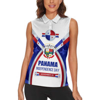Panama Independence Day Women Sleeveless Polo Shirt with National Coat of Arms and Red Blue Star Design - Wonder Print Shop