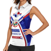 Panama Independence Day Women Sleeveless Polo Shirt with National Coat of Arms and Red Blue Star Design - Wonder Print Shop