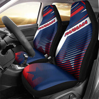 Panama Diagonal Stripe Design Car Seat Cover with Bold Red Blue Star and Flag Accents - Wonder Print Shop