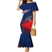 Panama Diagonal Stripe Design Family Matching Mermaid Dress and Hawaiian Shirt with Bold Red Blue Star and Flag Accents - Wonder Print Shop