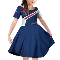 Panama Diagonal Stripe Design Family Matching Off Shoulder Short Dress and Hawaiian Shirt with Bold Red Blue Star and Flag Accents - Wonder Print Shop