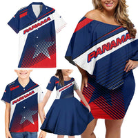 Panama Diagonal Stripe Design Family Matching Off Shoulder Short Dress and Hawaiian Shirt with Bold Red Blue Star and Flag Accents - Wonder Print Shop