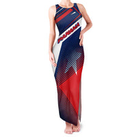 Panama Diagonal Stripe Design Family Matching Tank Maxi Dress and Hawaiian Shirt with Bold Red Blue Star and Flag Accents - Wonder Print Shop