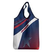 Panama Diagonal Stripe Design Grocery Bag with Bold Red Blue Star and Flag Accents - Wonder Print Shop