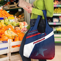 Panama Diagonal Stripe Design Grocery Bag with Bold Red Blue Star and Flag Accents - Wonder Print Shop