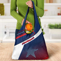 Panama Diagonal Stripe Design Grocery Bag with Bold Red Blue Star and Flag Accents - Wonder Print Shop