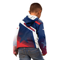 Panama Diagonal Stripe Design Kid Hoodie with Bold Red Blue Star and Flag Accents - Wonder Print Shop