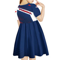 Panama Diagonal Stripe Design Kid Short Sleeve Dress with Bold Red Blue Star and Flag Accents - Wonder Print Shop