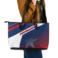 Panama Diagonal Stripe Design Leather Tote Bag with Bold Red Blue Star and Flag Accents - Wonder Print Shop