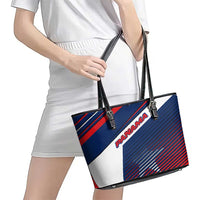 Panama Diagonal Stripe Design Leather Tote Bag with Bold Red Blue Star and Flag Accents - Wonder Print Shop