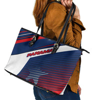 Panama Diagonal Stripe Design Leather Tote Bag with Bold Red Blue Star and Flag Accents - Wonder Print Shop