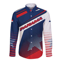 Panama Diagonal Stripe Design Long Sleeve Button Shirt with Bold Red Blue Star and Flag Accents - Wonder Print Shop