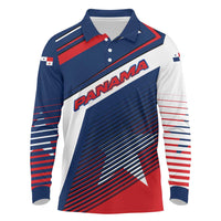 Panama Diagonal Stripe Design Long Sleeve Polo Shirt with Bold Red Blue Star and Flag Accents - Wonder Print Shop