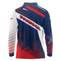 Panama Diagonal Stripe Design Long Sleeve Polo Shirt with Bold Red Blue Star and Flag Accents - Wonder Print Shop