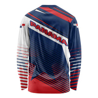 Panama Diagonal Stripe Design Long Sleeve Shirt with Bold Red Blue Star and Flag Accents - Wonder Print Shop