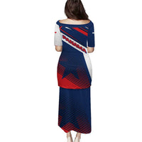 Panama Diagonal Stripe Design Puletasi with Bold Red Blue Star and Flag Accents - Wonder Print Shop