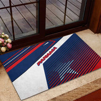 Panama Diagonal Stripe Design Rubber Doormat with Bold Red Blue Star and Flag Accents - Wonder Print Shop