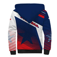 Panama Diagonal Stripe Design Sherpa Hoodie with Bold Red Blue Star and Flag Accents - Wonder Print Shop