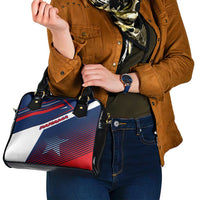 Panama Diagonal Stripe Design Shoulder Handbag with Bold Red Blue Star and Flag Accents - Wonder Print Shop