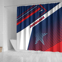 Panama Diagonal Stripe Design Shower Curtain with Bold Red Blue Star and Flag Accents - Wonder Print Shop