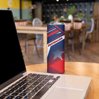 Panama Diagonal Stripe Design Skinny Tumbler with Bold Red Blue Star and Flag Accents - Wonder Print Shop