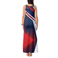 Panama Diagonal Stripe Design Tank Maxi Dress with Bold Red Blue Star and Flag Accents - Wonder Print Shop