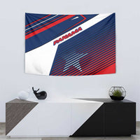 Panama Diagonal Stripe Design Tapestry with Bold Red Blue Star and Flag Accents - Wonder Print Shop
