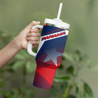 Panama Diagonal Stripe Design Tumbler With Handle with Bold Red Blue Star and Flag Accents - Wonder Print Shop