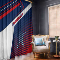 Panama Diagonal Stripe Design Window Curtain with Bold Red Blue Star and Flag Accents - Wonder Print Shop