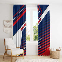 Panama Diagonal Stripe Design Window Curtain with Bold Red Blue Star and Flag Accents - Wonder Print Shop