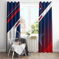 Panama Diagonal Stripe Design Window Curtain with Bold Red Blue Star and Flag Accents - Wonder Print Shop