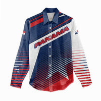 Panama Diagonal Stripe Design Women Casual Shirt with Bold Red Blue Star and Flag Accents - Wonder Print Shop