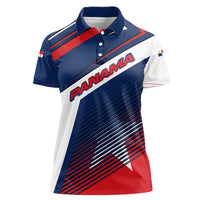 Panama Diagonal Stripe Design Women Polo Shirt with Bold Red Blue Star and Flag Accents - Wonder Print Shop