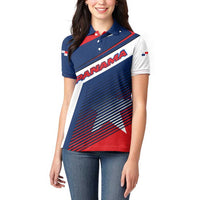 Panama Diagonal Stripe Design Women Polo Shirt with Bold Red Blue Star and Flag Accents - Wonder Print Shop