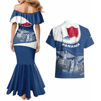 Panama National Flag Couples Matching Mermaid Dress and Hawaiian Shirt with Canal Symbolism and Puente del Mundo Motto Design - Wonder Print Shop