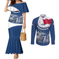 Panama National Flag Couples Matching Mermaid Dress and Long Sleeve Button Shirt with Canal Symbolism and Puente del Mundo Motto Design - Wonder Print Shop