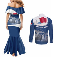 Panama National Flag Couples Matching Mermaid Dress and Long Sleeve Button Shirt with Canal Symbolism and Puente del Mundo Motto Design - Wonder Print Shop