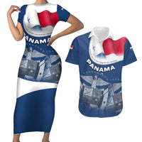 Panama National Flag Couples Matching Short Sleeve Bodycon Dress and Hawaiian Shirt with Canal Symbolism and Puente del Mundo Motto Design - Wonder Print Shop