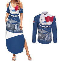 Panama National Flag Couples Matching Summer Maxi Dress and Long Sleeve Button Shirt with Canal Symbolism and Puente del Mundo Motto Design - Wonder Print Shop