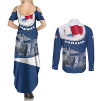 Panama National Flag Couples Matching Summer Maxi Dress and Long Sleeve Button Shirt with Canal Symbolism and Puente del Mundo Motto Design - Wonder Print Shop