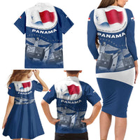 Panama National Flag Family Matching Long Sleeve Bodycon Dress and Hawaiian Shirt with Canal Symbolism and Puente del Mundo Motto Design - Wonder Print Shop