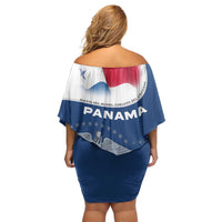 Panama National Flag Family Matching Off Shoulder Short Dress and Hawaiian Shirt with Canal Symbolism and Puente del Mundo Motto Design - Wonder Print Shop