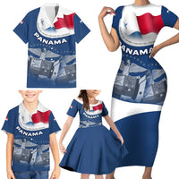 Panama National Flag Family Matching Short Sleeve Bodycon Dress and Hawaiian Shirt with Canal Symbolism and Puente del Mundo Motto Design - Wonder Print Shop