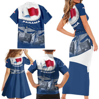 Panama National Flag Family Matching Short Sleeve Bodycon Dress and Hawaiian Shirt with Canal Symbolism and Puente del Mundo Motto Design - Wonder Print Shop