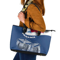 Panama National Flag Leather Tote Bag with Canal Symbolism and Puente del Mundo Motto Design - Wonder Print Shop