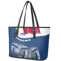 Panama National Flag Leather Tote Bag with Canal Symbolism and Puente del Mundo Motto Design - Wonder Print Shop