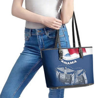 Panama National Flag Leather Tote Bag with Canal Symbolism and Puente del Mundo Motto Design - Wonder Print Shop
